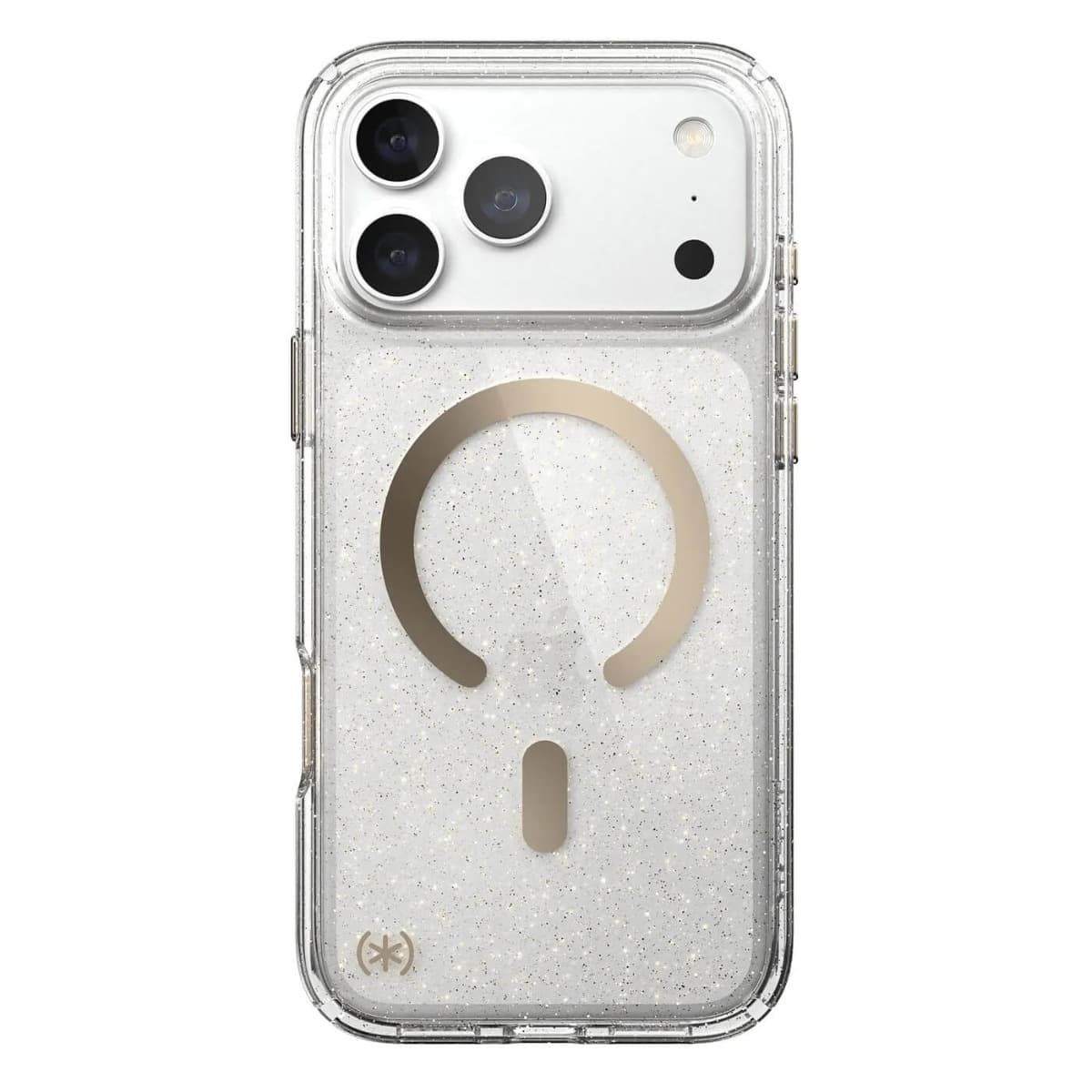Удароустойчив хибриден кейс с Magsafe за iPhone 18 Pro, iPhone 17 Pro - Speck Presidio Lux Glitter MagSafe Case (clear- gold glitter)