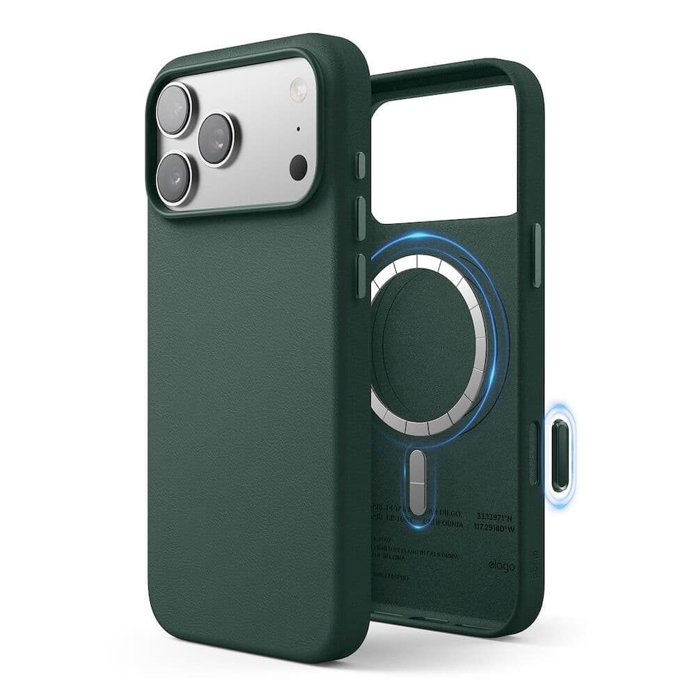 Кожен кейс с MagSafe за iPhone 18 Pro Max, iPhone 17 Pro Max - Elago Magnetic Leather Case (midnight green)