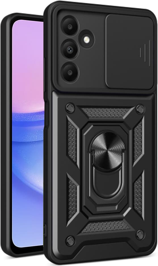 Хибриден удароустойчив кейс с пръстен против изпускане за Samsung Galaxy A15 4G, Galaxy A15 5G (черен) - Techsuit CamShield Case
