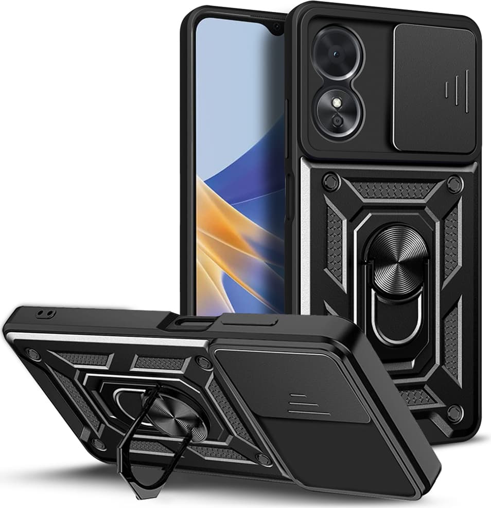 Хибриден удароустойчив кейс с пръстен против изпускане за Samsung Galaxy A05 (черен) - Techsuit CamShield Case