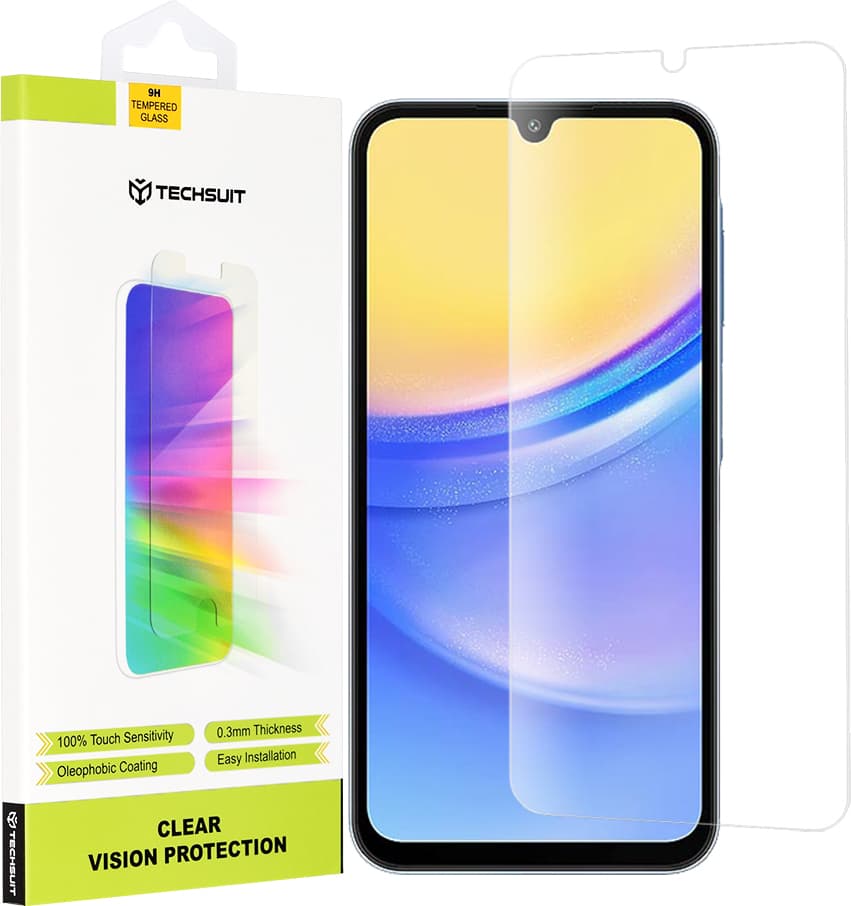 Калено стъклено защитно покритие за дисплея на Samsung Galaxy A15, Galaxy A15 5G, Galaxy A24, Galaxy A24 5G, Galaxy M15 - Techsuit Clear Vision Tempered Glass Screen Protector 2.5D (прозрачен)