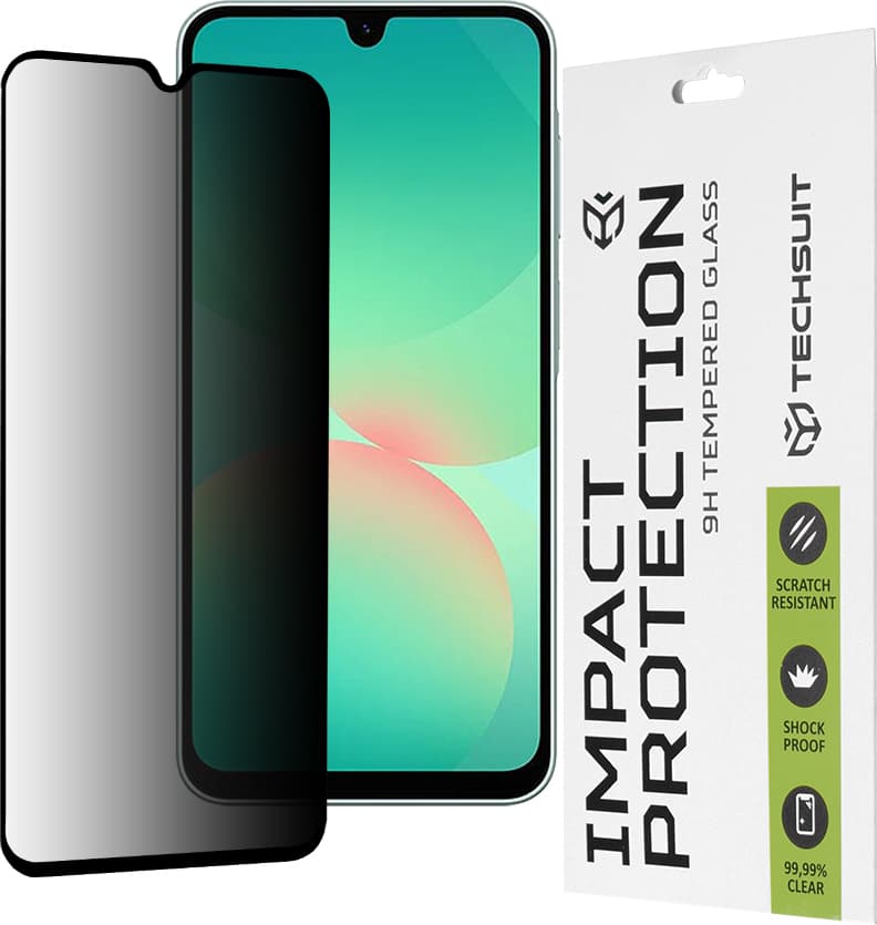 Калено стъклено защитно покритие с определен ъгъл на виждане на Samsung Galaxy A26 5G - Techsuit Privacy Full Glue Tempered Glass 111D (черен-прозрачен)