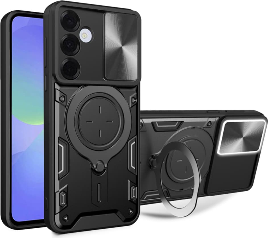 Хибриден удароустойчив кейс с вградена поставка за Samsung Galaxy A36 5G (черен) - Techsuit CamGuard Pro Case