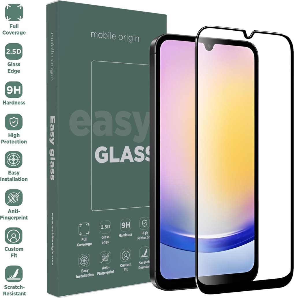 Стъклено защитно покритие за дисплея на Samsung Galaxy A25 5G - Mobile Origin EasyGlass Full Cover Tempered Glass (черен-прозрачен)