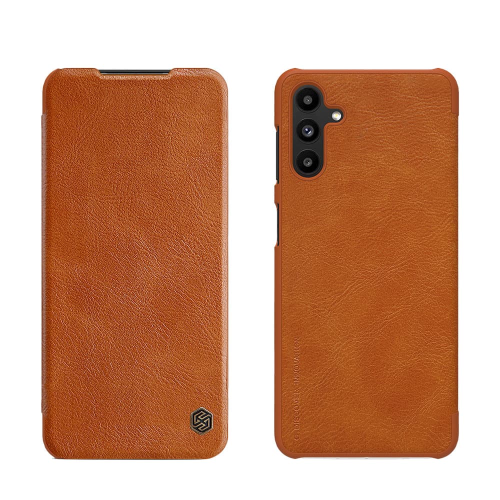 Кожен калъф, тип портфейл за Samsung Galaxy A13 5G - Nillkin Qin Leather Flip Case (кафяв)
