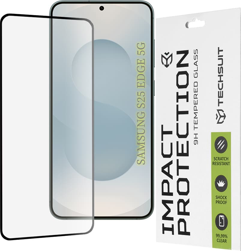 Калено стъклено защитно покритие за дисплея на Samsung Galaxy S25 Edge - Techsuit Full Glue Tempered Glass 111D (черен-прозрачен)