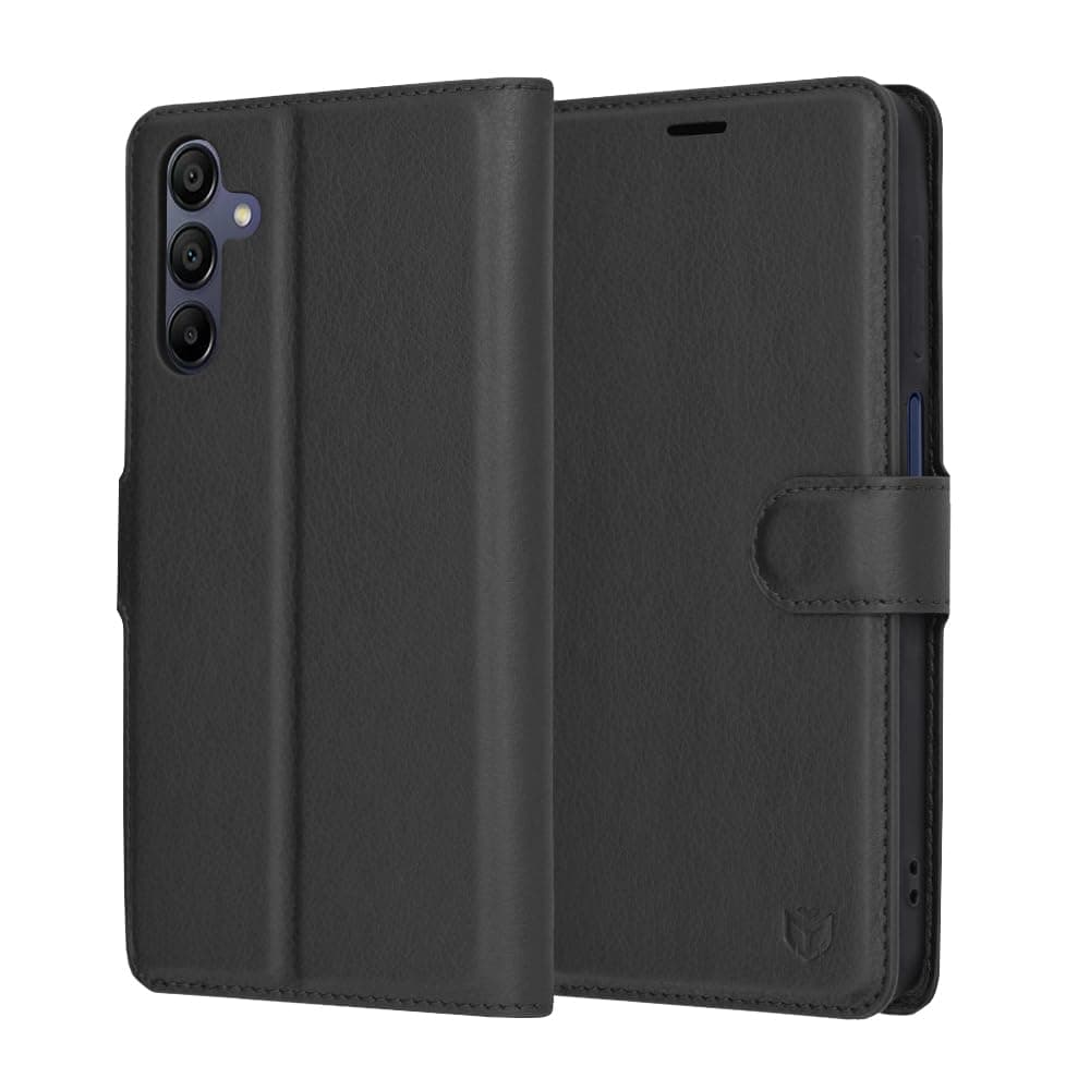 Кожен калъф с поставка и отделение за кр. карти за Samsung Galaxy S25 Edge - Techsuit Leather Folio (черен)