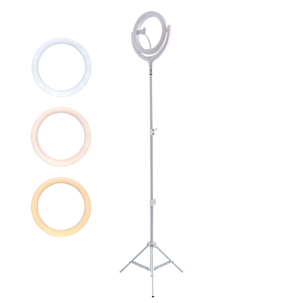 Универсален трипод с LED светлина за смартфони (95-200 см) - 4smarts Selfie Ring Light LoomiPod Floor (бял)