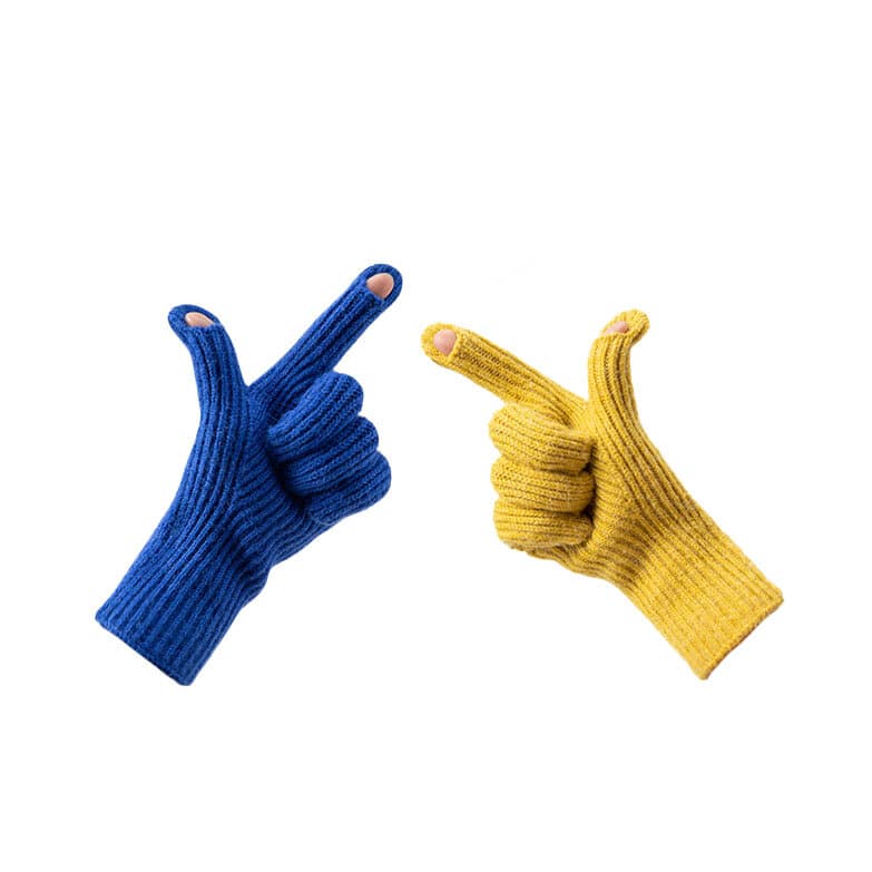 Плетени зимни ръкавици с изрязани отвори за тъч екрани - HR Braided Gloves with cut-outs for fingers (сив)