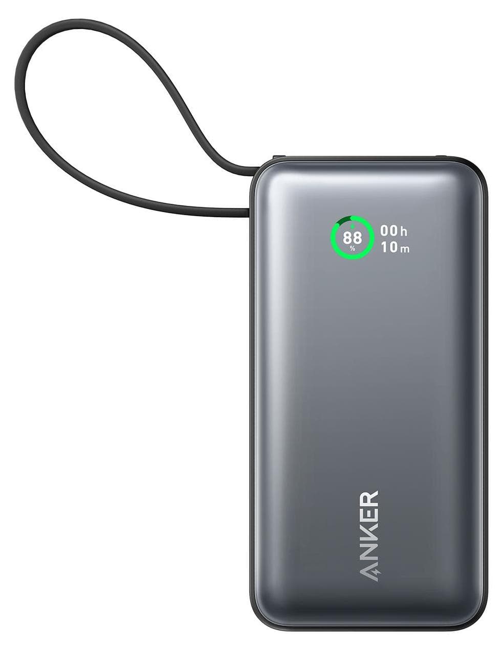 Външна батерия с вграден USB-C кабел и USB-C и USB-A изходи с технология за бързо зареждане - Anker Nano 545 Bank Bank With USB-C Cable 10000 mAh 30W (черен)