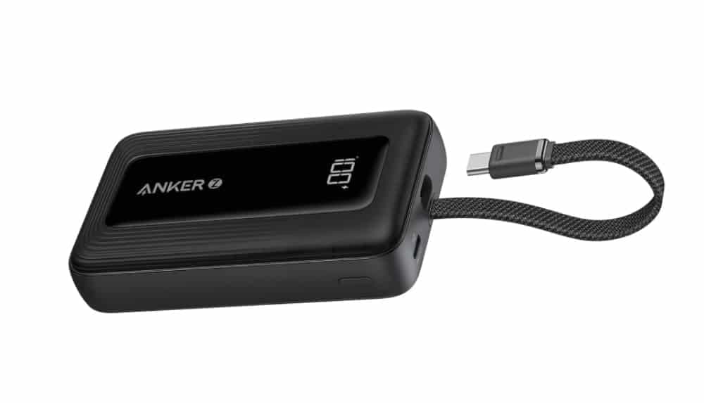 Външна батерия с вграден USB-C кабел, USB-C и USB-A портове и технология за бързо зареждане - Anker Zolo Power Bank 30W 10000 mAh (черен)