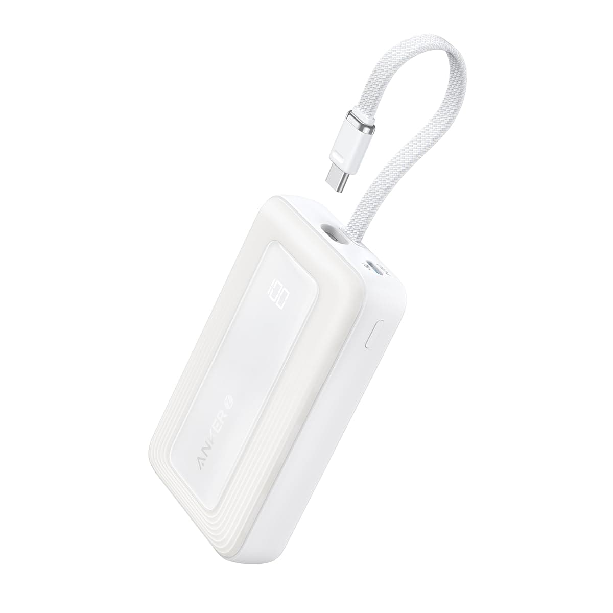 Външна батерия с вграден USB-C кабел, USB-C и USB-A портове и технология за бързо зареждане - Anker Zolo Power Bank 30W 10000 mAh (бял)