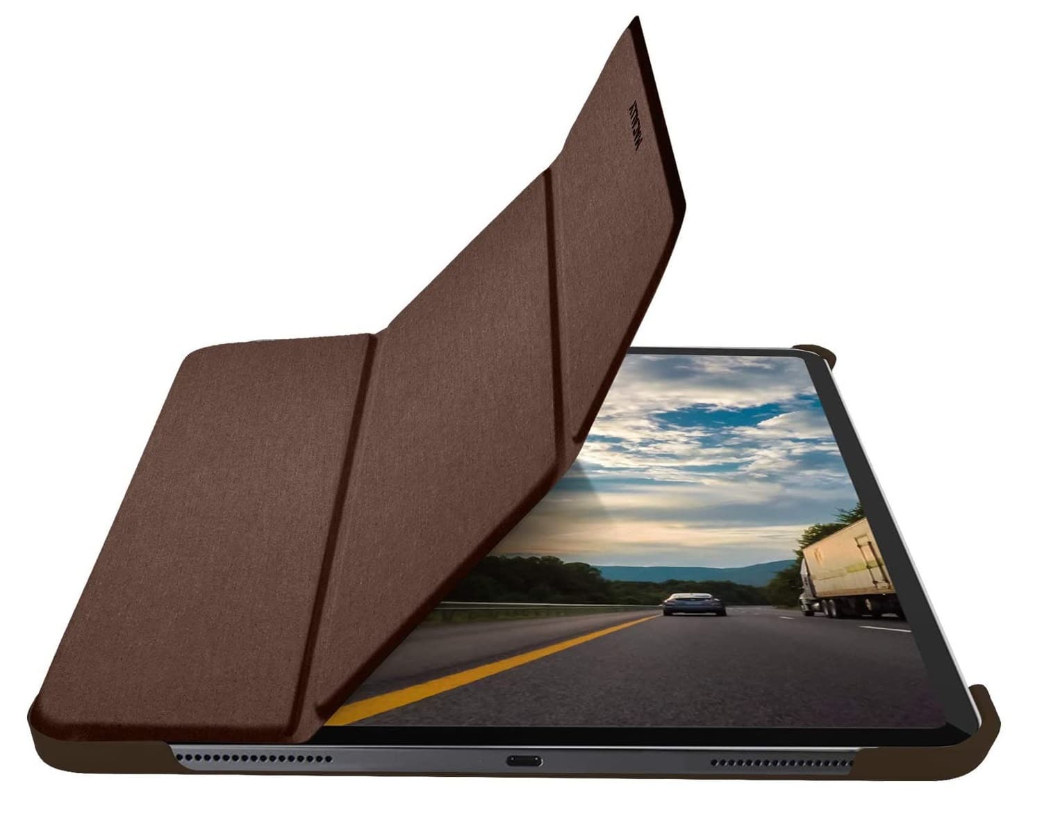 Полиуретанов калъф и поставка за iPad Pro 12.9 (2018), iPad Pro 12.9 (2020) - Macally Stand Case (кафяв)