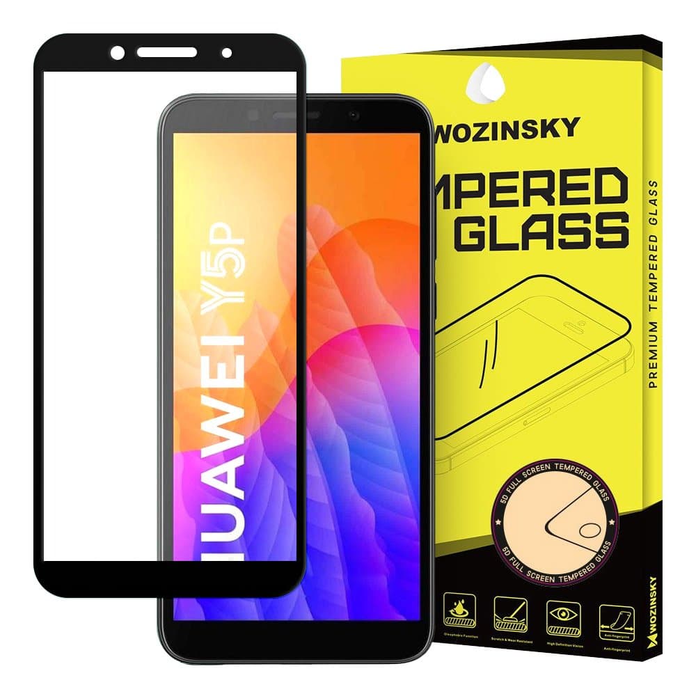 Обхващащо и ръбовете стъклено защитно покритие за дисплея на Huawei Y5p (2020) - Wozinsky Full Glue Tempered Glass (черен)