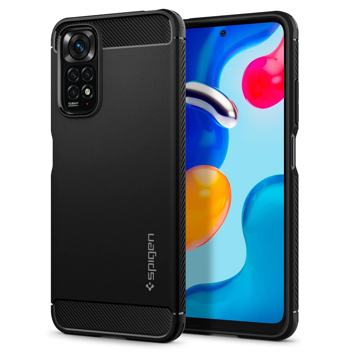 Тънък качествен силиконов (TPU) калъф за Xiaomi RedMi Note 11, Note 11S - Spigen Rugged Armor Case (черен)