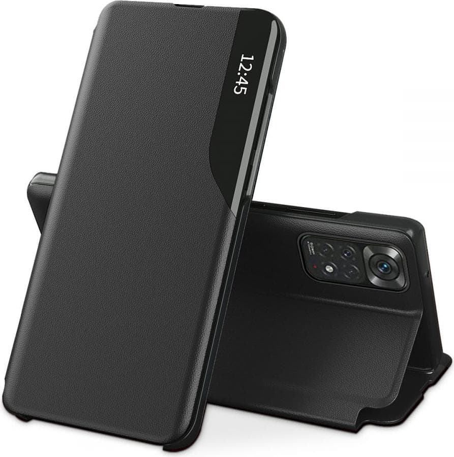 Кожен калъф, тип портфейл за Xiaomi RedMi Note 11, Note 11S - Tech-Protect Smart View Leather Flip Case (черен)