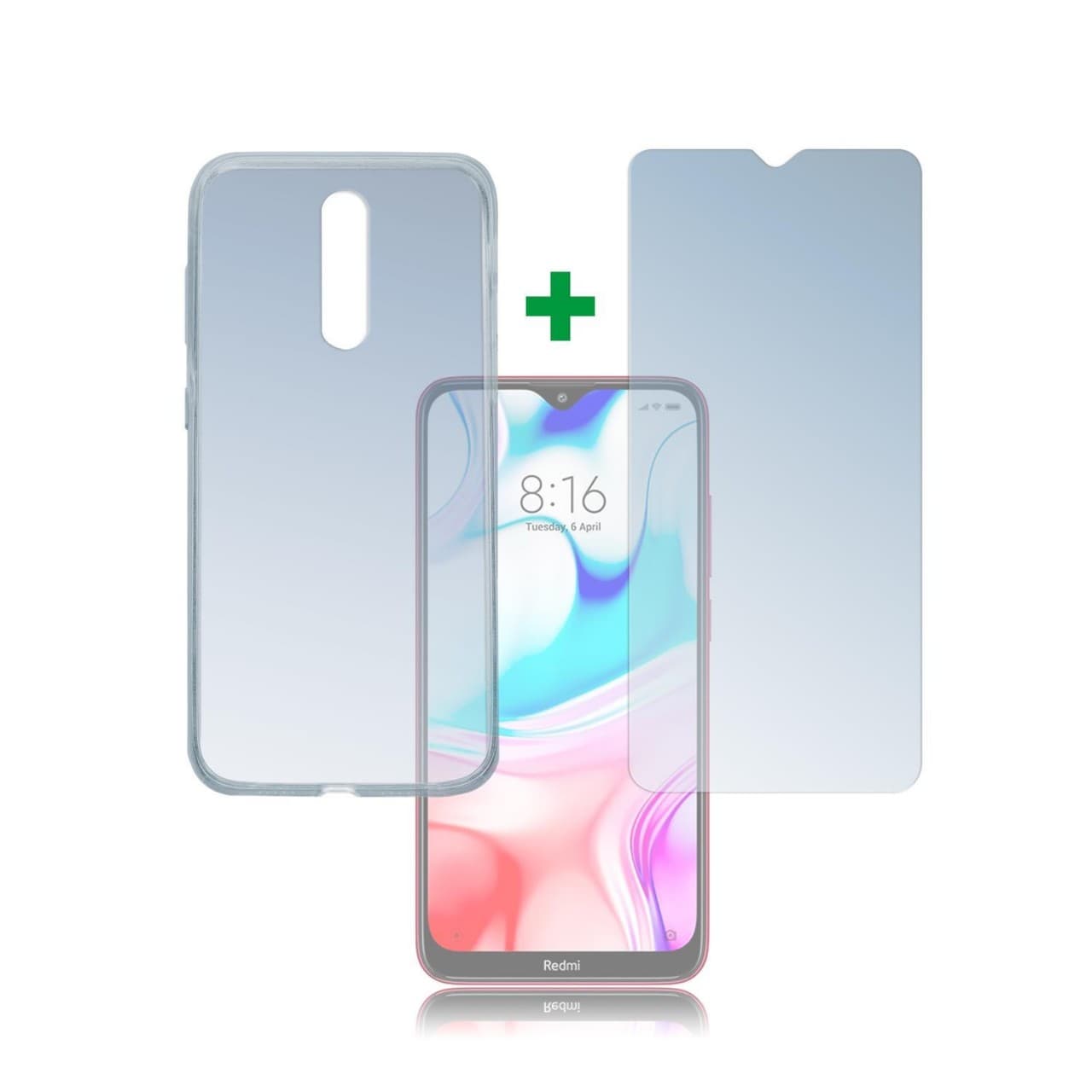 Тънък силиконов кейс и стъклено защитно покритие за дисплея на Xiaomi Redmi 8 - 4smarts 360° Protection Set (прозрачен)