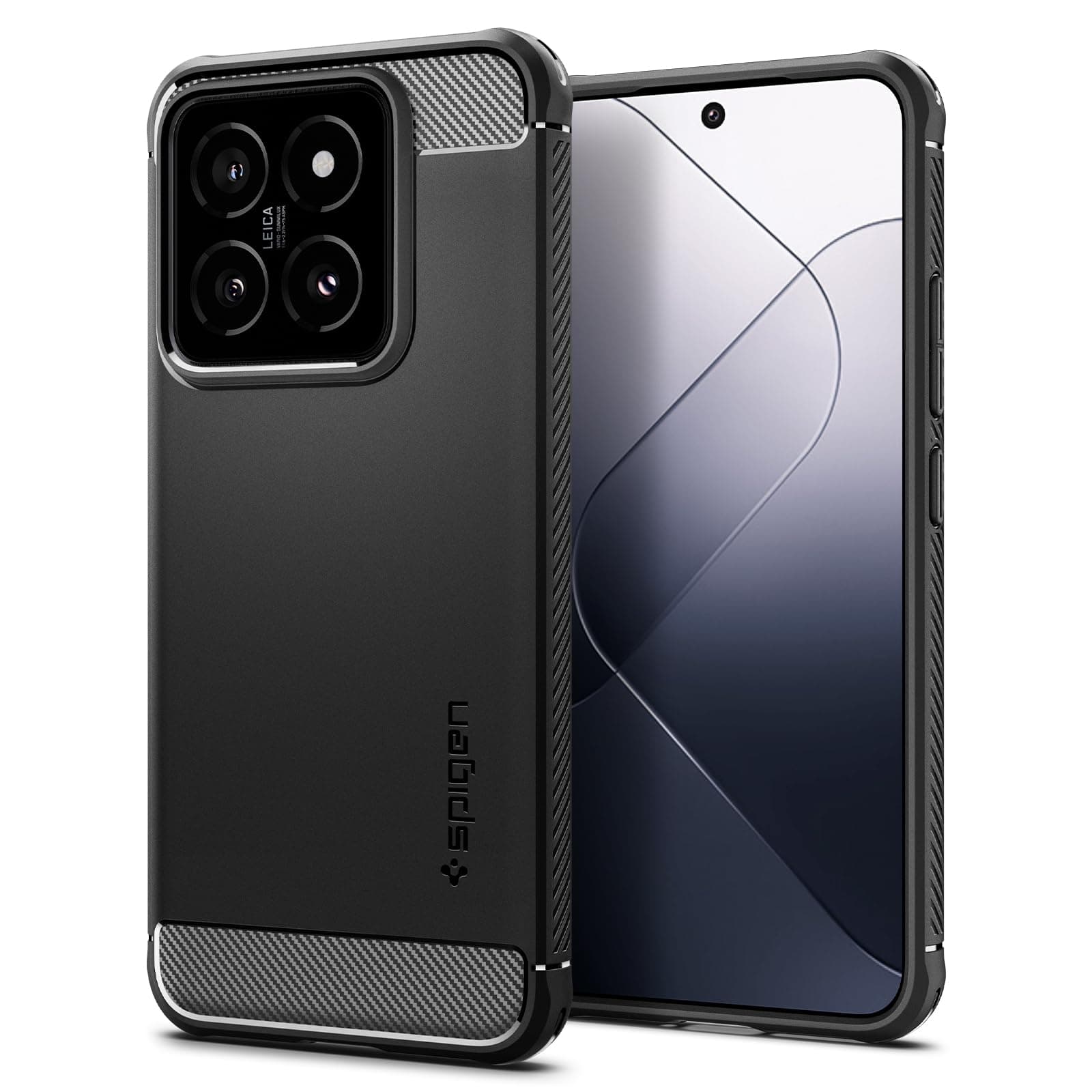 Тънък качествен силиконов (TPU) калъф за Xiaomi 14 - Spigen Rugged Armor Case (черен)