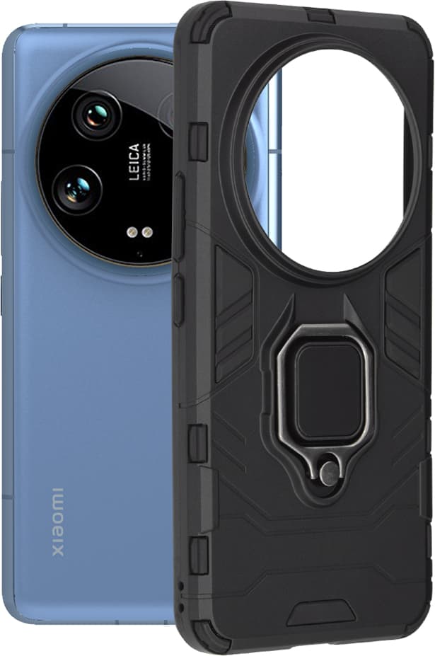 Хибриден удароустойчив кейс с пръстен против изпускане за Xiaomi 14 Ultra (черен) - Techsuit Silicone Shield Case