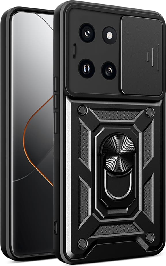Хибриден удароустойчив кейс с пръстен против изпускане за Xiaomi 14 Pro (черен) - Techsuit CamShield Case