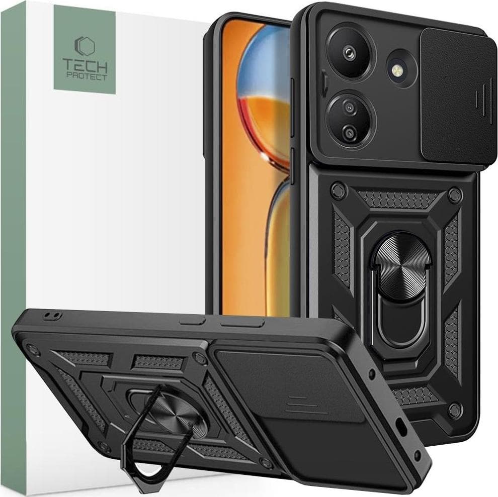 Хибриден удароустойчив кейс с пръстен против изпускане за Xiaomi Redmi 13C, Xiaomi Poco C65 - Tech-Protect CamShield Pro Hard Case (черен)