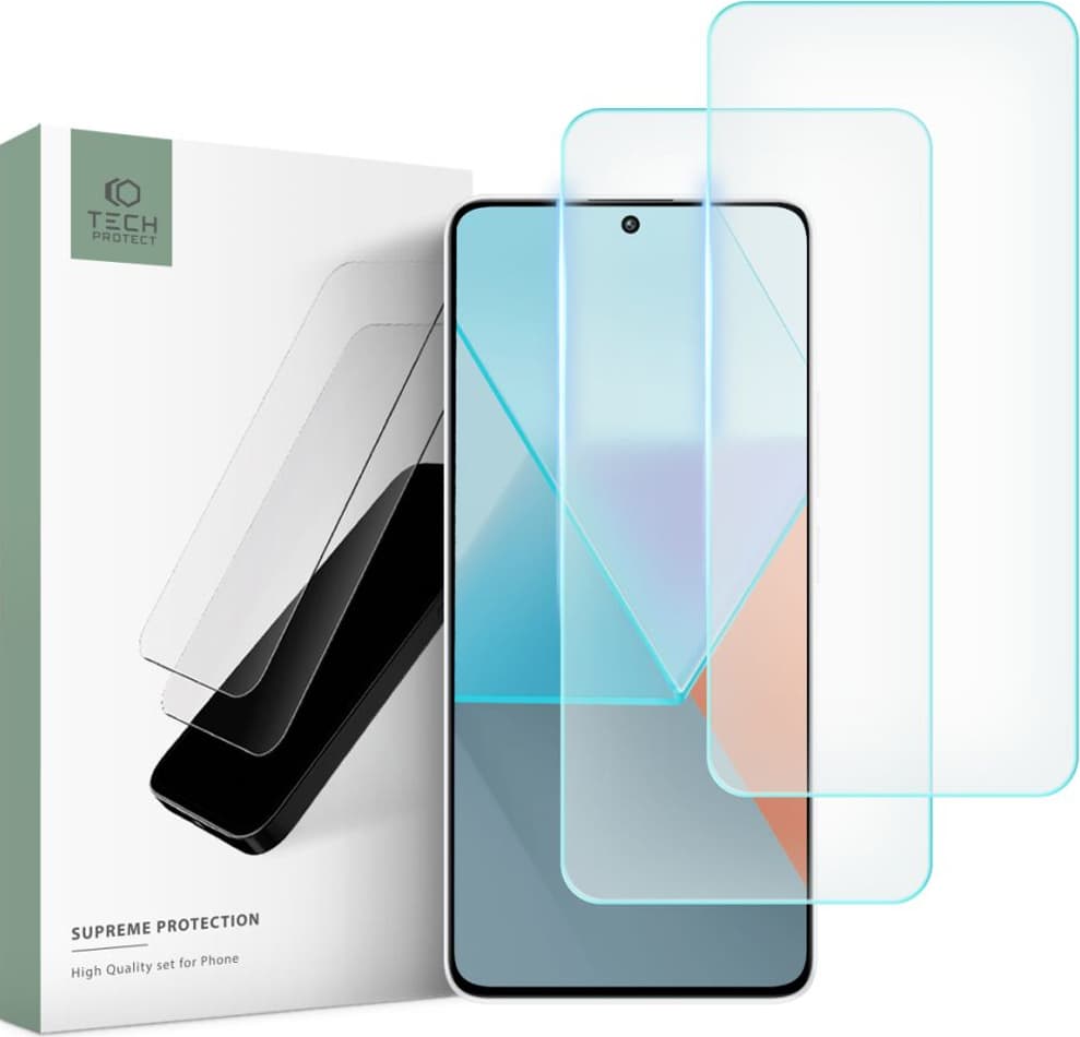 Комплект 2 броя стъклено защитно покритие за дисплея на Xiaomi RedMi Note 13, Note 13 Pro - Tech-Protect Supreme Protection Set (прозрачен)