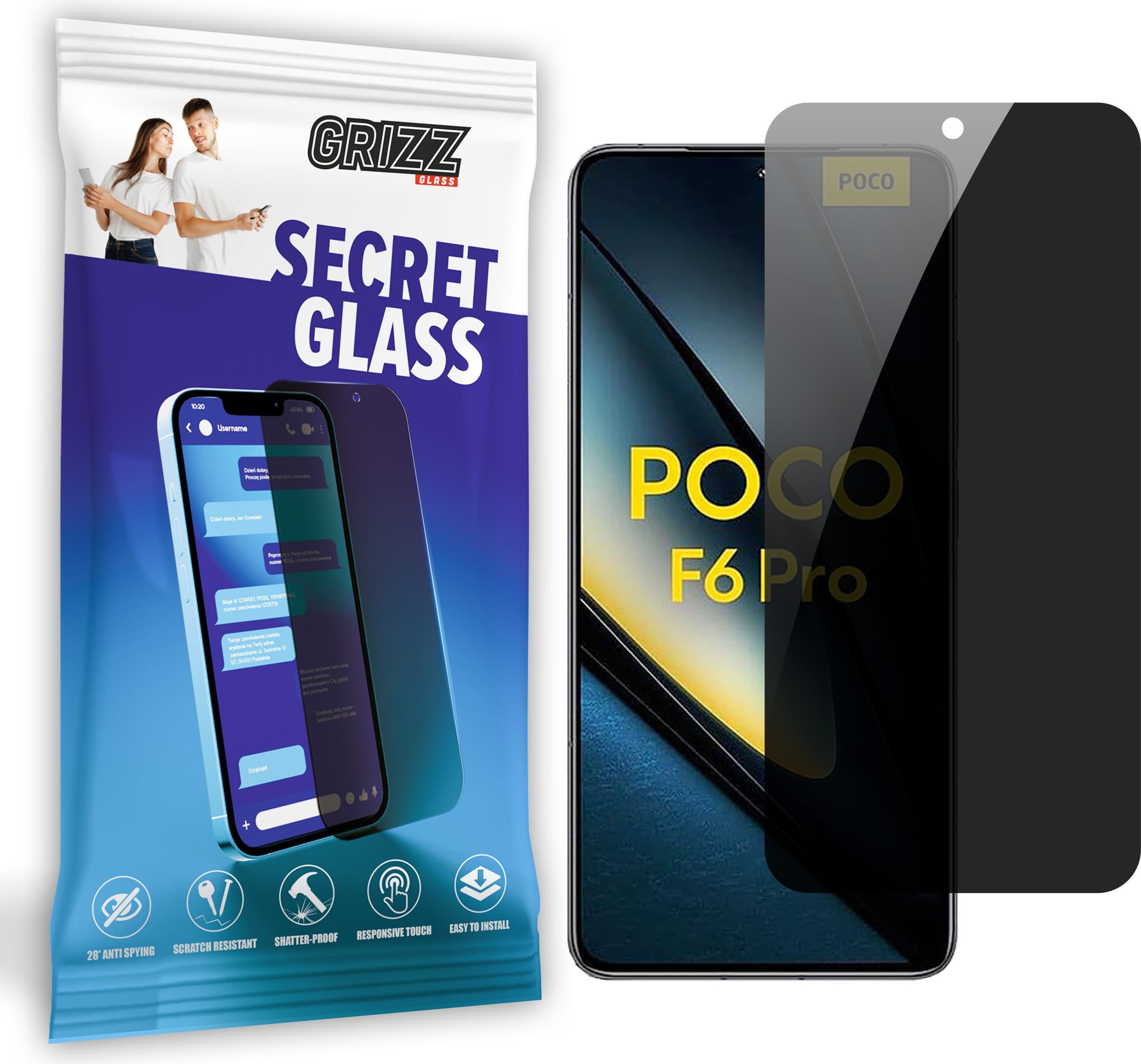 Хибридно защитно покритие с определен ъгъл на виждане за дисплея на Xiaomi POCO F6 Pro - GrizzGlass SecretGlass Privacy Hybrid Screen Protector (прозрачно)