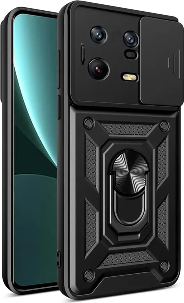 Хибриден удароустойчив кейс с пръстен против изпускане за Xiaomi 13 Pro (черен) - Techsuit CamShield Case