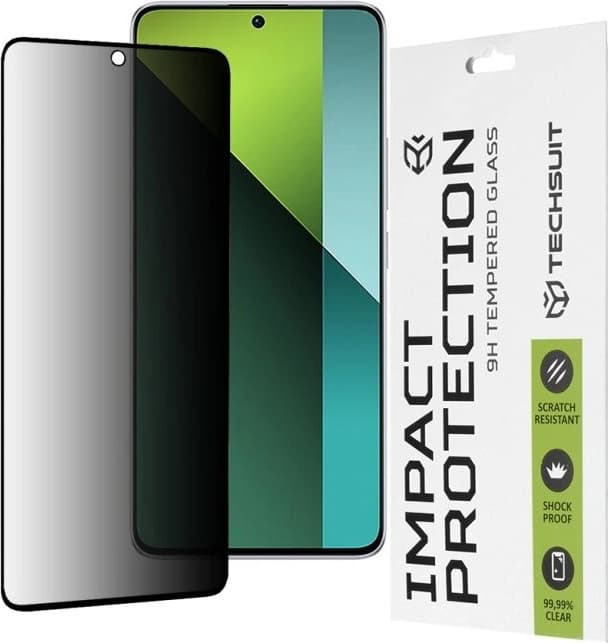Калено стъклено защитно покритие с определен ъгъл на виждане на Xiaomi Redmi Note 13 Pro 5G, Xiaomi Poco X6 - Techsuit Privacy Full Glue Tempered Glass 111D (черен-прозрачен)