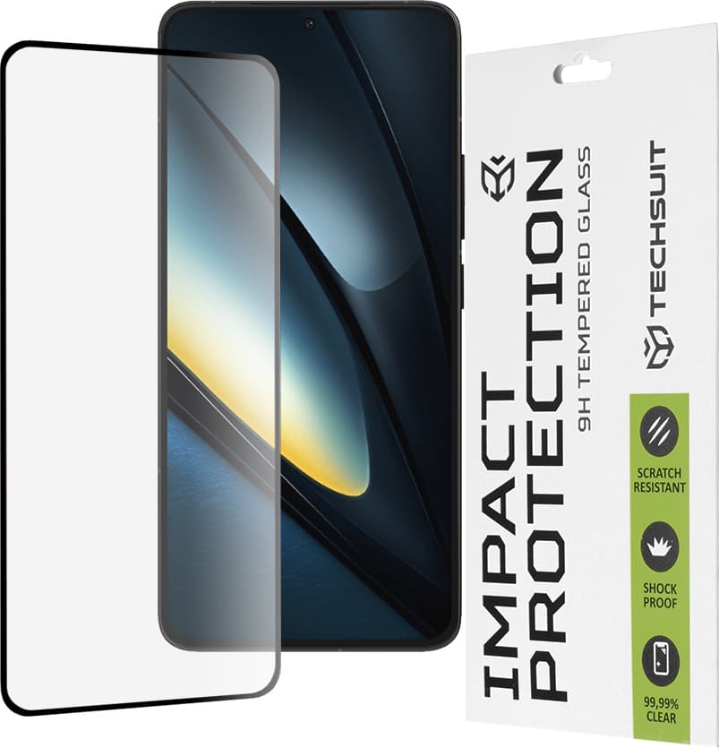 Калено стъклено защитно покритие за дисплея на Xiaomi Poco F6 Pro - Techsuit Full Glue Tempered Glass 111D (черен-прозрачен)