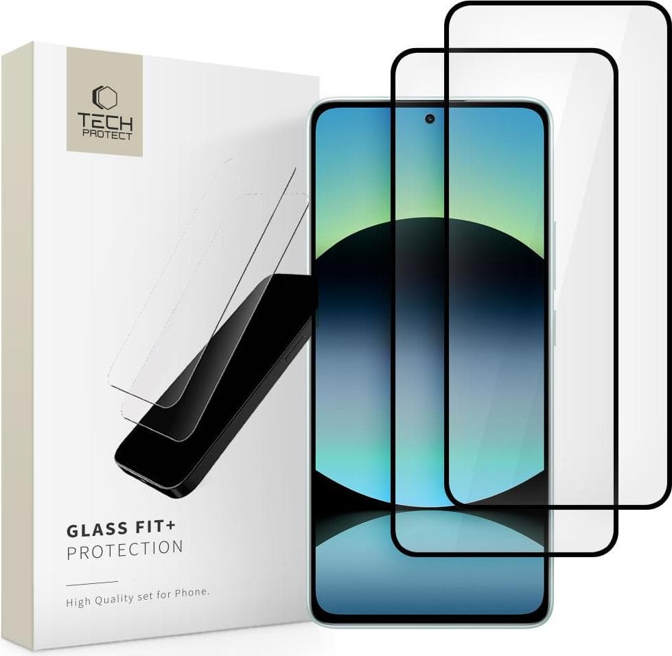 2 броя калени стъклени защитни покрития за дисплея на Xiaomi Redmi Note 14 4G, Note 14 5G - Tech-Protect Glass Fit Plus Tempered Glass 2.5D 2 Pack (черен-прозрачен)