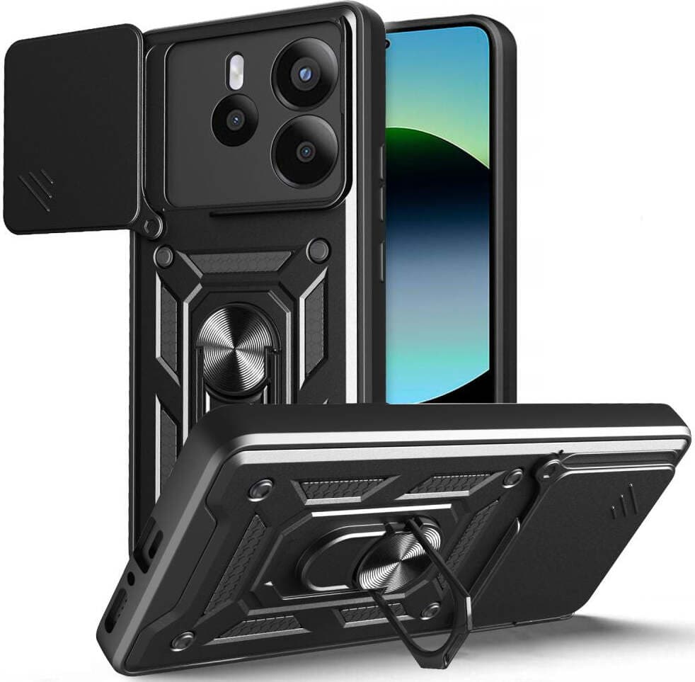 Хибриден удароустойчив кейс с пръстен против изпускане за Xiaomi Redmi Note 14 5G - Tech-Protect CamShield Pro Hard Case (черен)