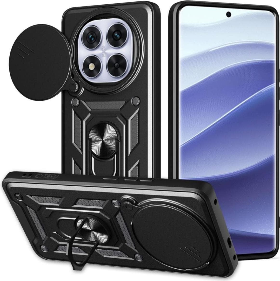 Хибриден удароустойчив кейс с пръстен против изпускане за Xiaomi Redmi Note 14 Pro 5G, Poco X7 5G - Tech-Protect CamShield Pro Hard Case (черен)