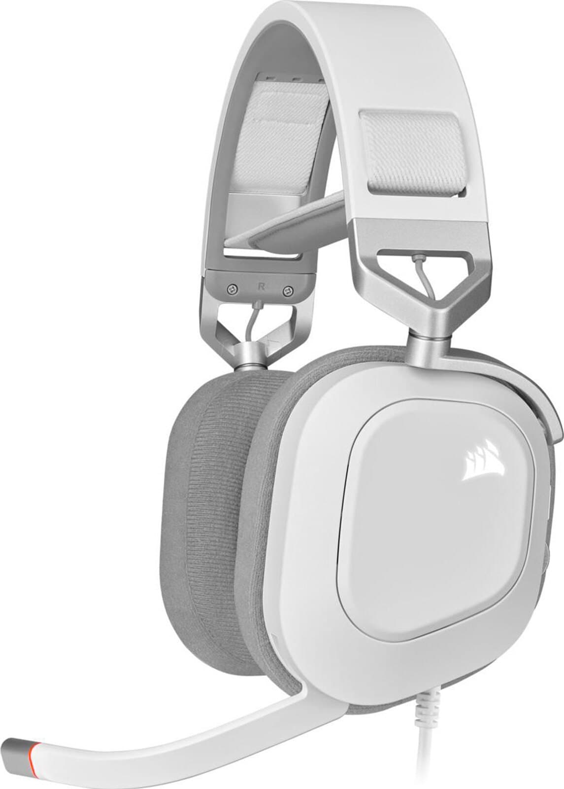Слушалки Corsair HS80 White (CA-9011238-EU), микрофон, гейминг, Dolby Audio, RGB подсветка, USB, бели