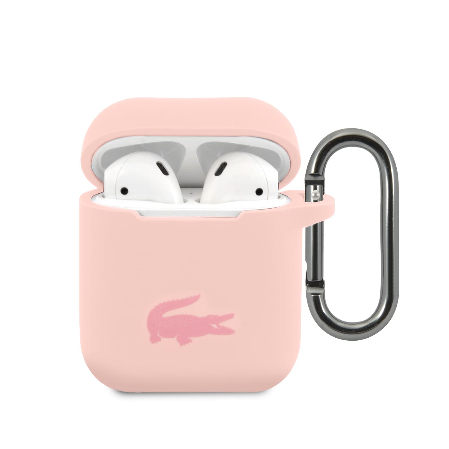 Силиконов калъф с карабинер за Apple AirPods и Apple AirPods 2 - Lacoste AirPods Liquid Silicone Glossy Printing Logo Case (розов)