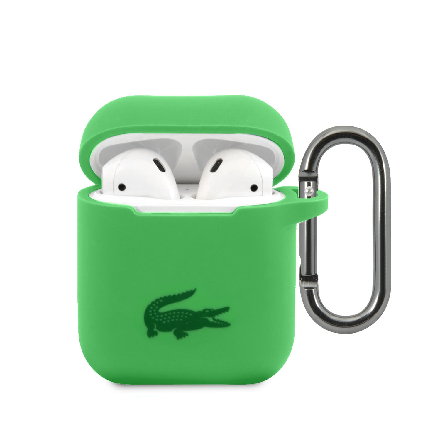 Силиконов калъф с карабинер за Apple AirPods и Apple AirPods 2 - Lacoste AirPods Liquid Silicone Glossy Printing Logo Case (зелен)