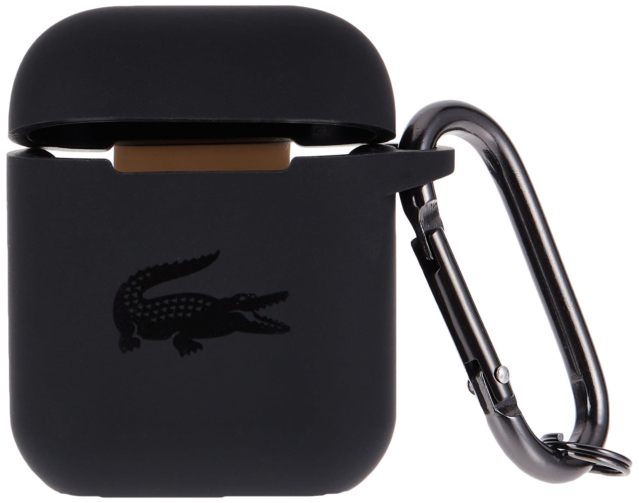 Силиконов калъф с карабинер за Apple AirPods и Apple AirPods 2 - Lacoste AirPods Liquid Silicone Glossy Printing Logo Case (черен)