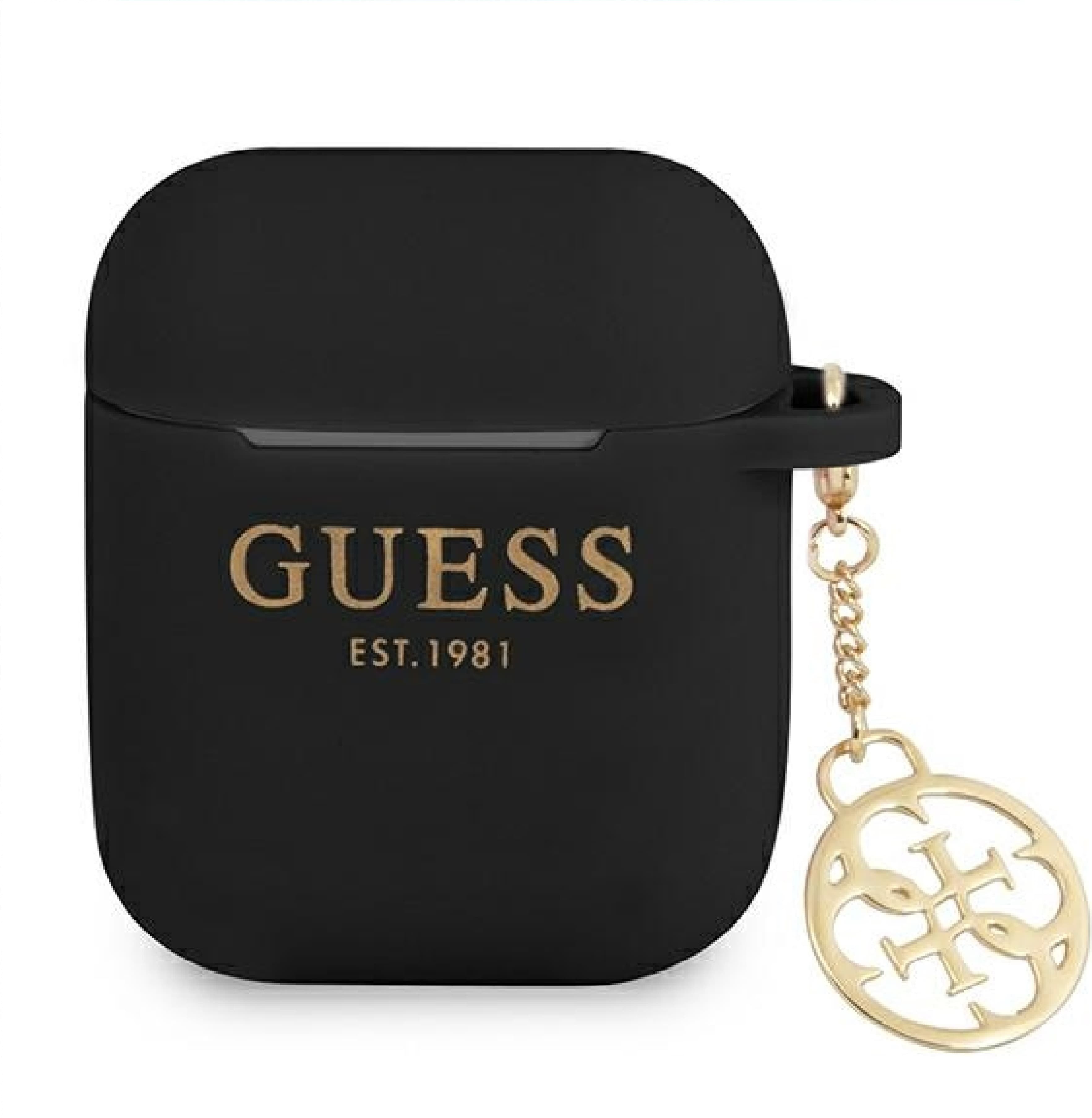 Силиконов калъф с висулка за Apple AirPods и Apple AirPods 2 - Guess AirPods 4G Charms Silicone Case (черен)