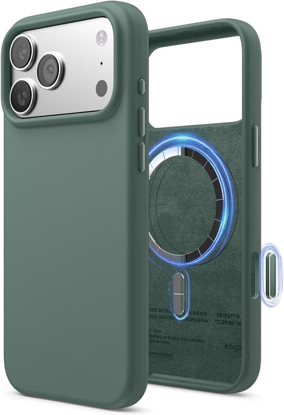 Силиконов (TPU) калъф с MagSafe за iPhone 17 Pro Max - Elago Magnetic Soft Silicone Case (тъмнозелен)