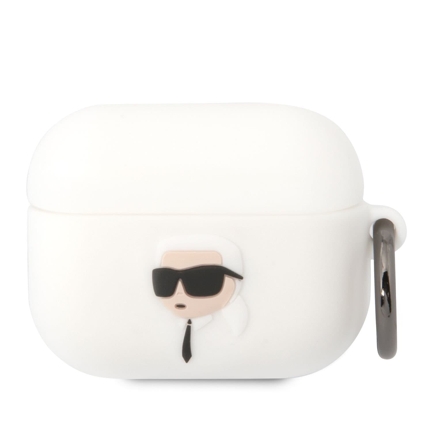 Силиконов калъф с карабинер за Apple AirPods Pro - Karl Lagerfeld AirPods Pro 3D Logo NFT Karl Head Silicone Case (бял)