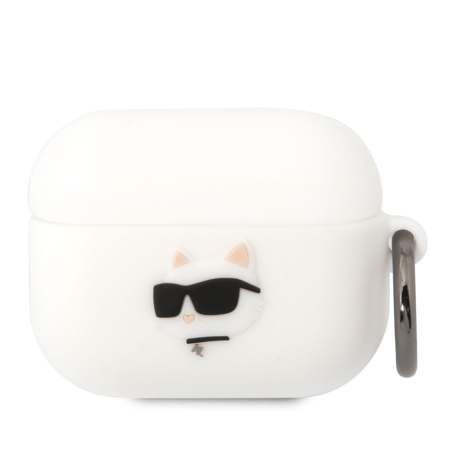 Силиконов калъф с карабинер за Apple AirPods Pro - Karl Lagerfeld AirPods Pro 3D Logo NFT Choupette Head Silicone Case (бял)