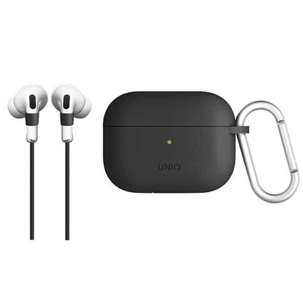 Силиконов (TPU) калъф и силиконово въженце за Apple AirPods Pro - Uniq Vencer Silicone Hang Case (черен)