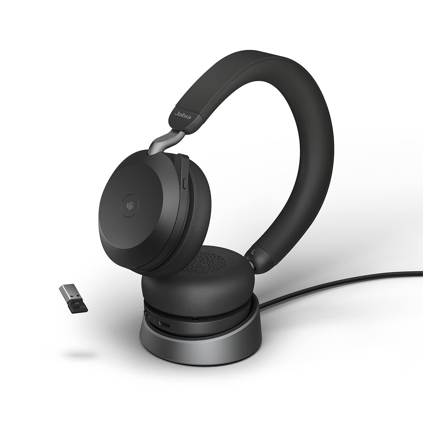 Слушалки Jabra Evolve2, безжични, микрофон, до 36 часа време на работа, 40mm драйвери, ANC шумопотискане, Bluetooth адаптер, обхват до 30m, черни
