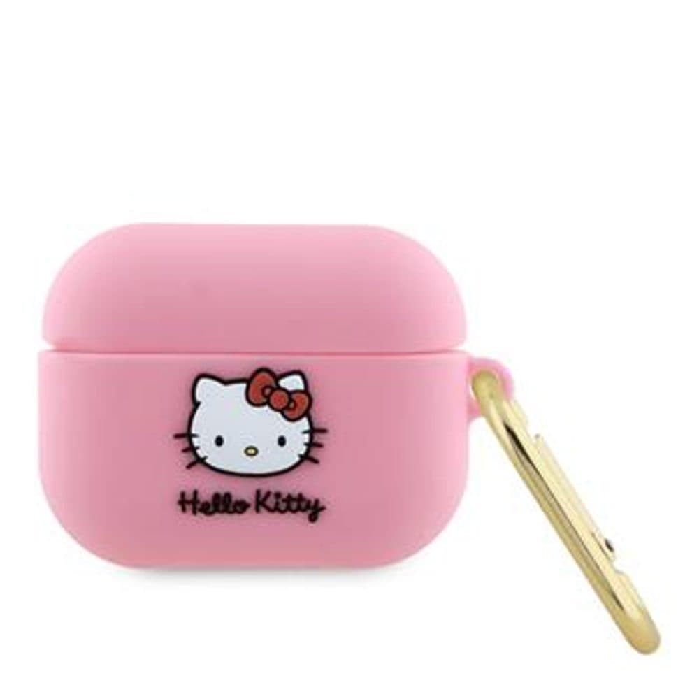 Силиконов калъф с карабинер за Apple AirPods Pro - Hello Kitty AirPods Liquid Silicone 3D Kitty Head Logo Case (розов)