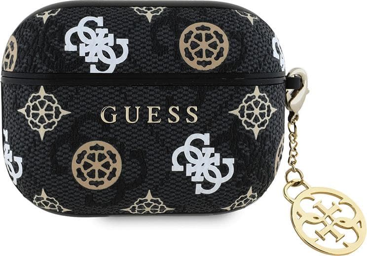 Кожен кейс с висулка за Apple AirPods Pro - Guess PU 4G Peony Charm PU Hard Case (черен)