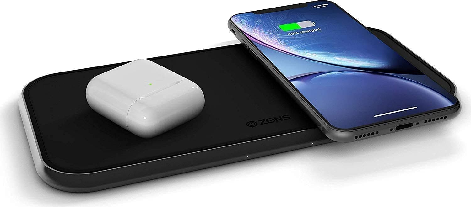 Двойна станция за безжично зареждане на Qi съвместими устройства - Zens Dual Wireless Charger Stand 10W with Power Supply ZEDC02B (черен)