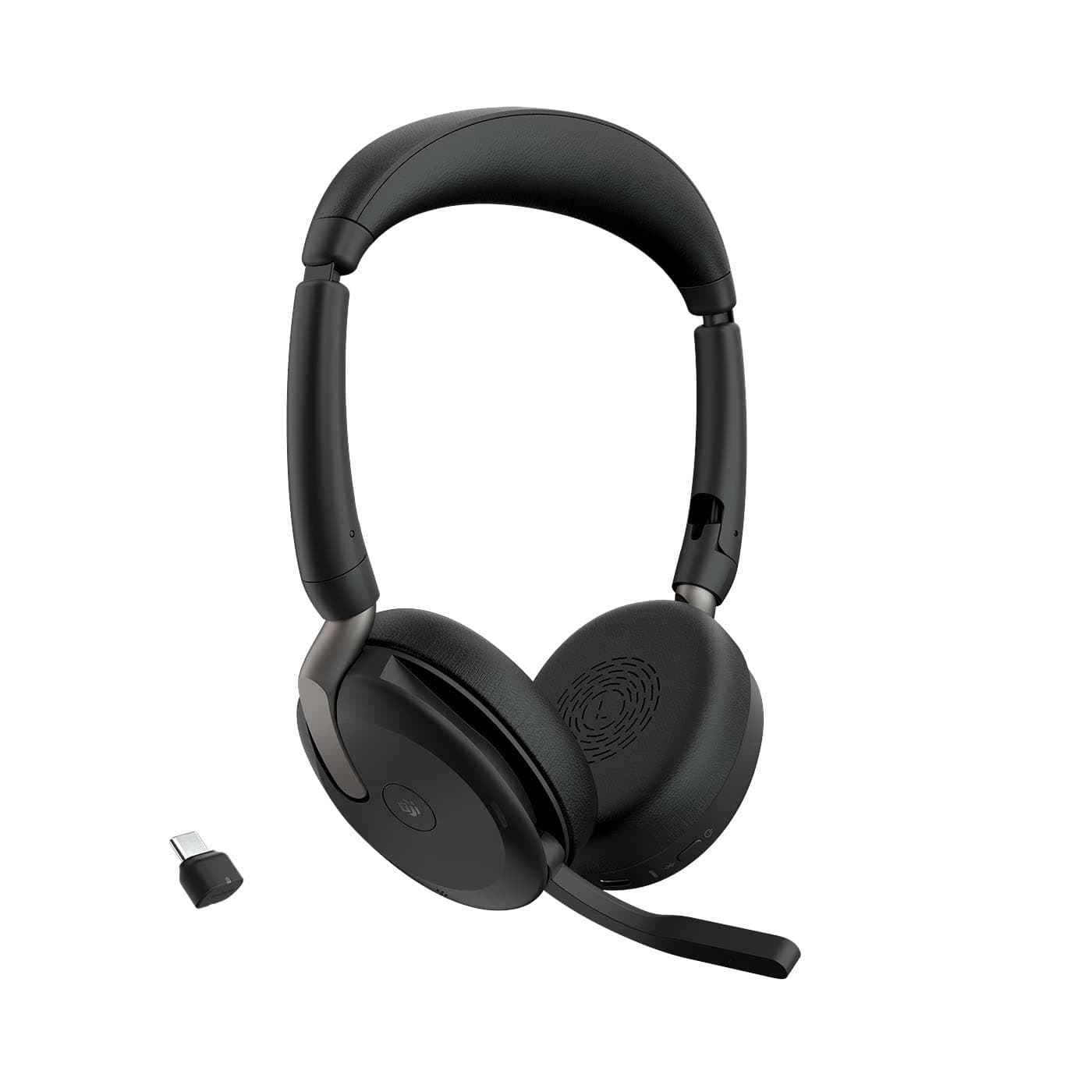 Слушалки Jabra Evolve2 65 Flex (26699-999-899), безжични, микрофон, 28mm драйвери, Hybrid ANC шумопотискане, Bluetooth, USB-C, до 32 часа време на работа, Jabra ClearVoice, сертифицирани за Microsoft Teams, черни