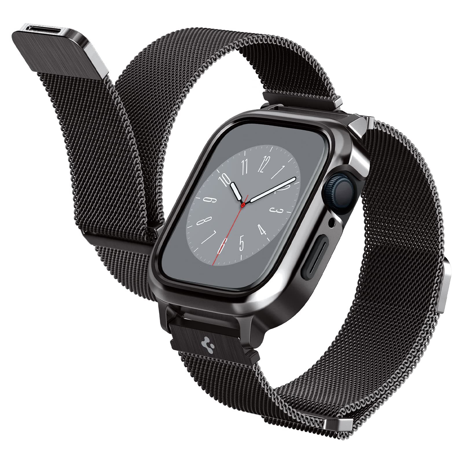 Удароустойчив хибриден кейс със стоманена каишка за Apple Watch 8 45мм, Apple Watch 7 45мм (тъмносив) - Spigen Metal Fit Pro