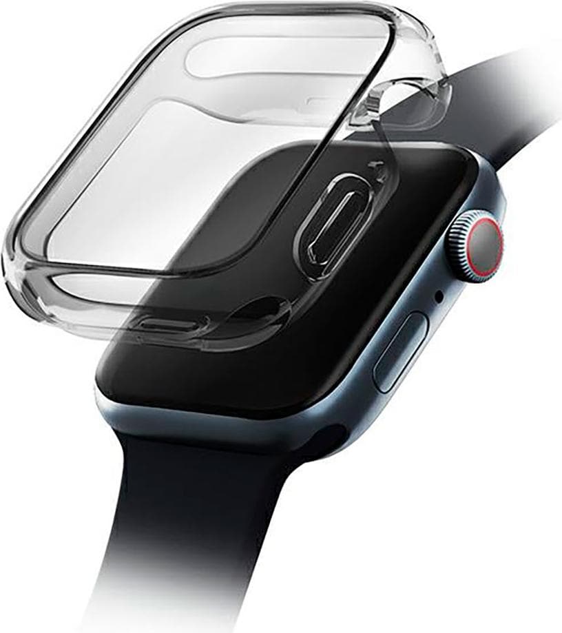 Качествен силиконов (TPU) кейс с вграден протектор за дисплея на Apple Watch 7 45мм, Apple Watch 8 45мм - Uniq Garde Hybrid Apple Watch Case 45mm (черен-прозрачен)