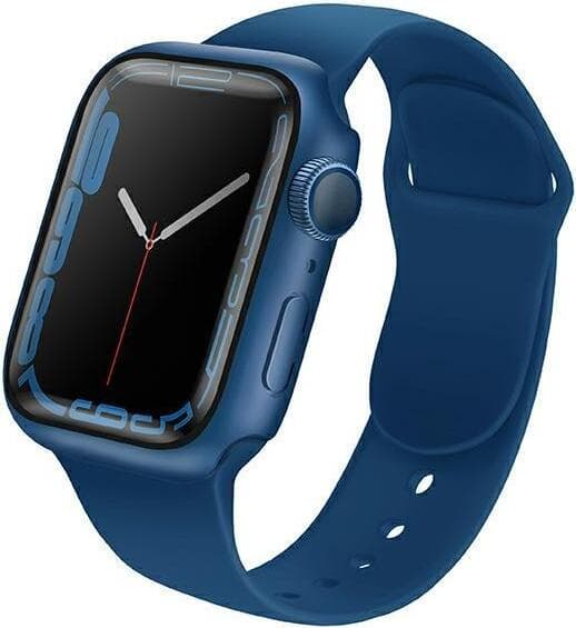 Качествен твърд кейс с вграден стъклен протектор за дисплея на Apple Watch 7 45мм - Uniq Legion Apple Watch Case 45mm (син)